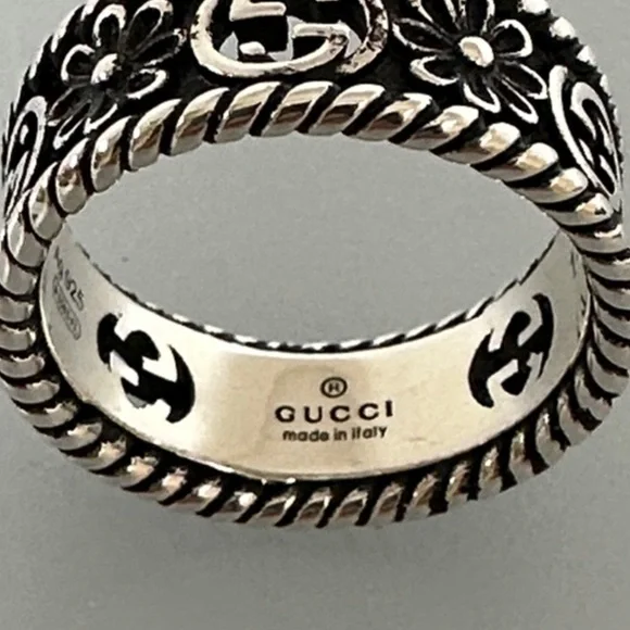 Gucci Black Silver Floral Motif Ring - Picture 2 of 7